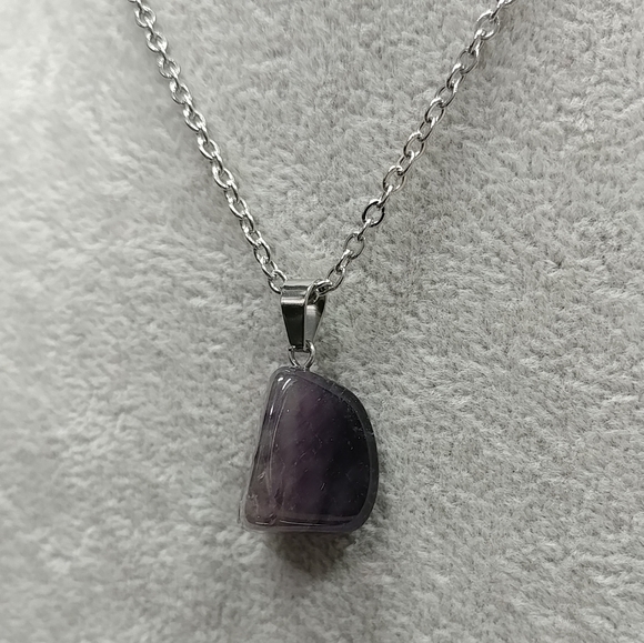 Amethyst Necklace Natural Gemstone Crystal Pendant Stainless-Steel Chain Purple - Picture 12 of 17
